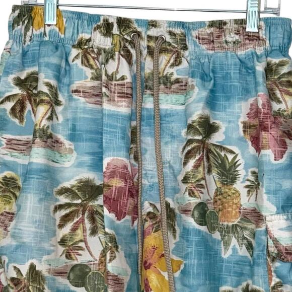 Croft & Barrow Swimsuit, Tropical Bathing Suit Swim Shorts Blue White Mens Large - Picture 3 of 6